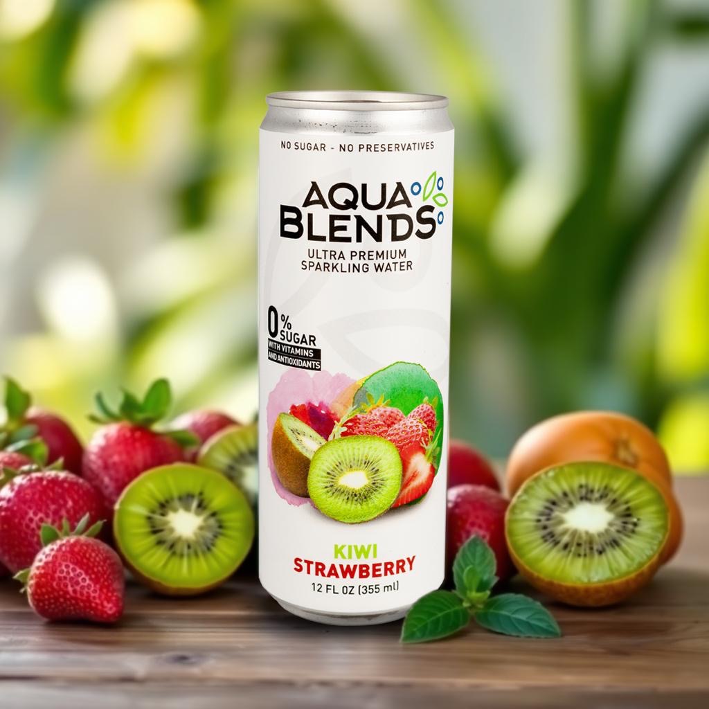 AQUA BLENDS Ultra Premium Sparkling Water Strawberry/Kiwi Flavor 12 pack
